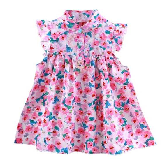 IFNWSV Little Girls Dresses Flutter Sleeves Round Neck Solid Color Cotton Blend Dress Knee Length 6 Months