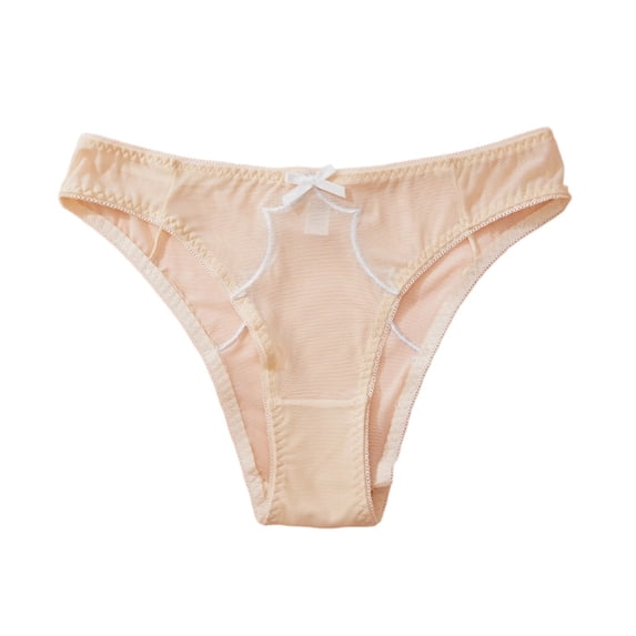 IFNWSV Mid Rise Lace Mesh Bikini Underwear Solid Color Patchwork Breathable Soft Panties for Women Daily Beige XL