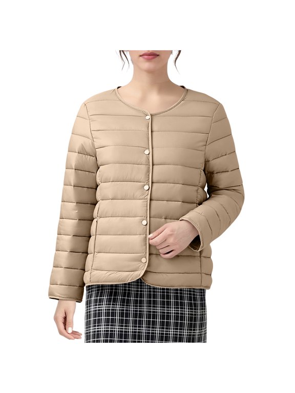 Packable Down Jacket Womens Lightweight Down Padded Short Fall Winter Inner Liner Long Sleeve Zip up Coat Jacket