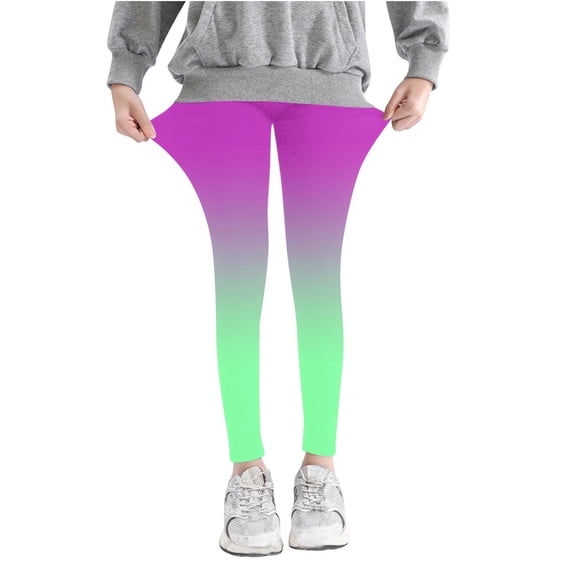 IFNWSV Pants for Girls Color Gradient Print Pull On Stretchy Opaque Leggings for School Daily Active Wear Purple 3-4 Years