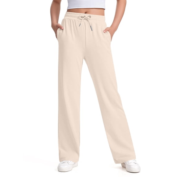 IFNWSV Pants for Girls Solid Drawstring Elastic Waist Oversized Sweatpants with Pockets for Lounge Beige 5-6 Years