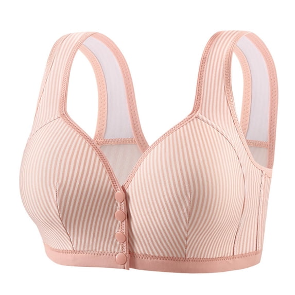 IFNWSV Plus Size Front Closure Bras for Women Striped No Underwire Full Coverage Light Support Daily Bra Pink 36BC