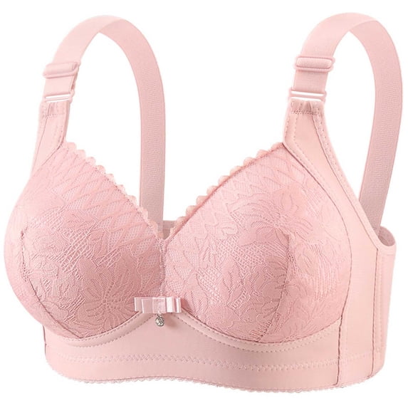 IFNWSV Plus Size Lace Trim Wireless Bras for Women Solid Color No Underwire Breathable Push Up Thin Daily Bra Pink 44D