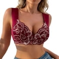 thumbnail image 1 of IFNWSV Plus Size Wireless Bras for Women Black Mesh Front Closure Side Support Push Up Breathable Bra Wine 36BC, 1 of 6