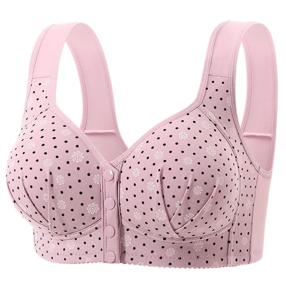 IFNWSV Plus Size Wireless Bras for Women Front Closure Polka Floral Print Breathable Push Up Smooth Thin Tank Bra Gray 46D
