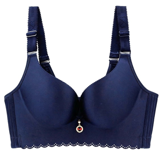 IFNWSV Plus Size Wireless Bras for Women Solid Color Seamless Smooth Side Support Push Up Full Coverage Bra Blue 44D