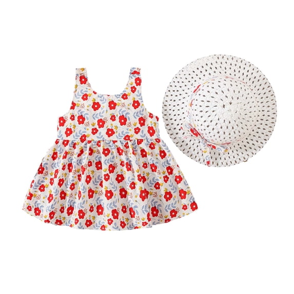 IFNWSV Pretty Dresses for Girls Short Sleeves Round Neck Floral Print Cotton Blend Dress Knee Length for 2-10 Years