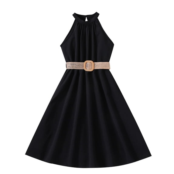 IFNWSV Pretty Dresses for Girls Sleeveless Round Neck Solid Color Cotton Blend Dress Knee Length 10-11 Years