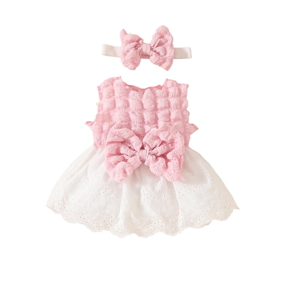 IFNWSV Pretty Dresses for Girls Sleeveless Round Neck Solid Color Lace Accent Dress Knee Length 9 Months