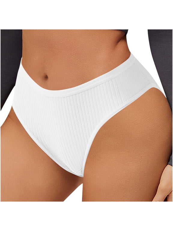 Ribbed Underwear Low Rise Sport Breathable Stretch Bikini Panties for Women Comfort Fit White M