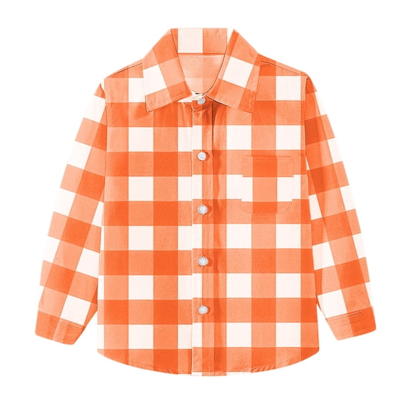 IFNWSV School Shirts for Boys Plaid Long Sleeve Button Down Lapel Pocket Front Top for Classroom Wear Orange 5 Years