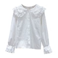 thumbnail image 1 of IFNWSV Shirts Girls Long Sleeve Collared Bow Detail Solid Pullover Blouse Top for School Daily Wear White 11 Years, 1 of 7
