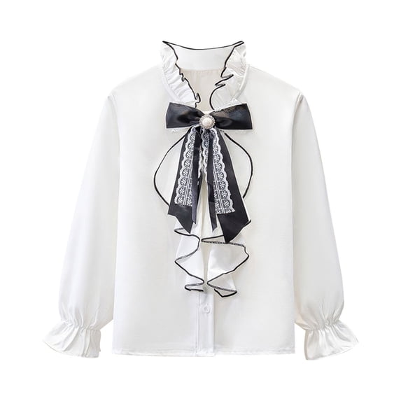 IFNWSV Shirts Girls Long Sleeve Collared Bow Detail Solid Pullover Blouse Top for School Daily Wear White 3 Years