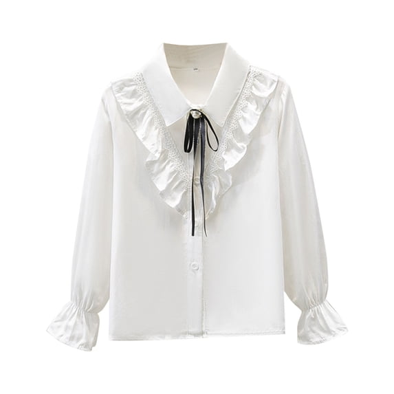 IFNWSV Shirts Girls Long Sleeve Collared Bow Detail Solid Pullover Blouse Top for School Daily Wear White 3 Years