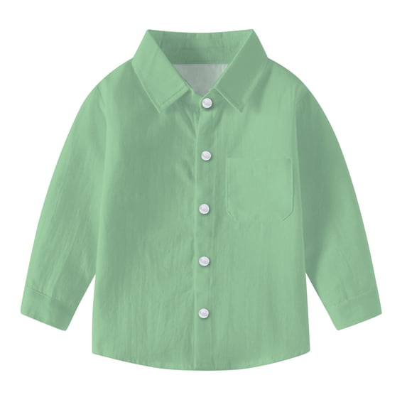 IFNWSV Shirts for Boys Striped Long Sleeve Lapel Pocket Front Casual Button Down Top for Classroom Outdoor Green 4 Years