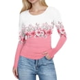thumbnail image 1 of IFNWSV Shirts for Women Crew Neck Long Sleeve Floral Print Ribbed Knit Slim Fit Stretch Pullover Tee Pink S, 1 of 6