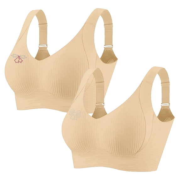 IFNWSV Sports Bras for Women 2 Pack Rhinestone Wireless No Underwire Lightweight Breathable Daily Active Bra Beige 40BC