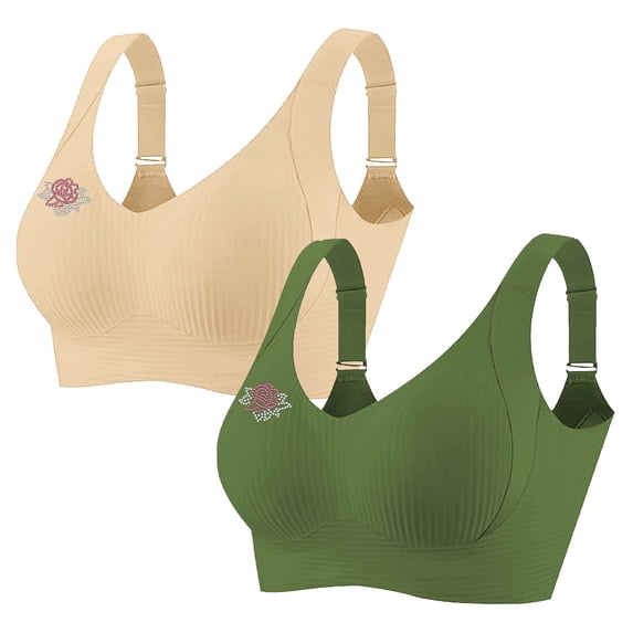 IFNWSV Sports Bras for Women 2 Pack Rhinestone Wireless No Underwire Lightweight Breathable Daily Active Bra Green 46D
