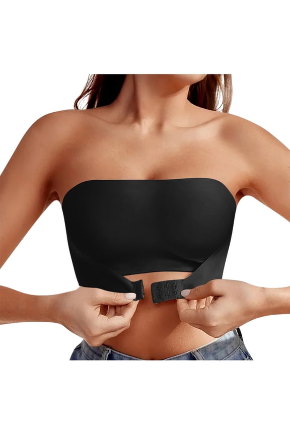 Strapless Bras for Women Wireless Racerback Backless Push Up Bra No Underwire Seamless Daily Lingerie Black 36BC