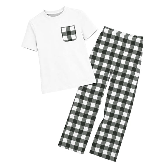 IFNWSV Summer Outfits for Girls 2 Piece Short Sleeve Checkered Loose Top and Elastic Waist Pants With Pockets Set Black 2-3 Yeas