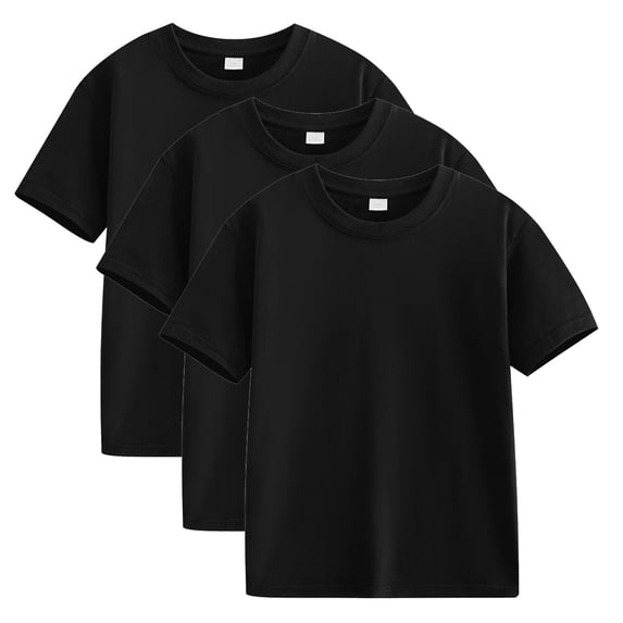 IFNWSV Summer Shirts for Girls 3 Pack Short Sleeve Shirt T shirts Soft Basic Tees Kids Tshirts Solid Top T-Shirt Black 5 Years