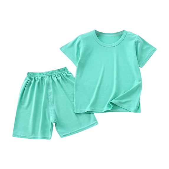 IFNWSV Summer Shirts for Girls Baby Kids Round Neck Short Sleeved Solid Color T-shirt Low Waisted Shorts Set Green 6 Months