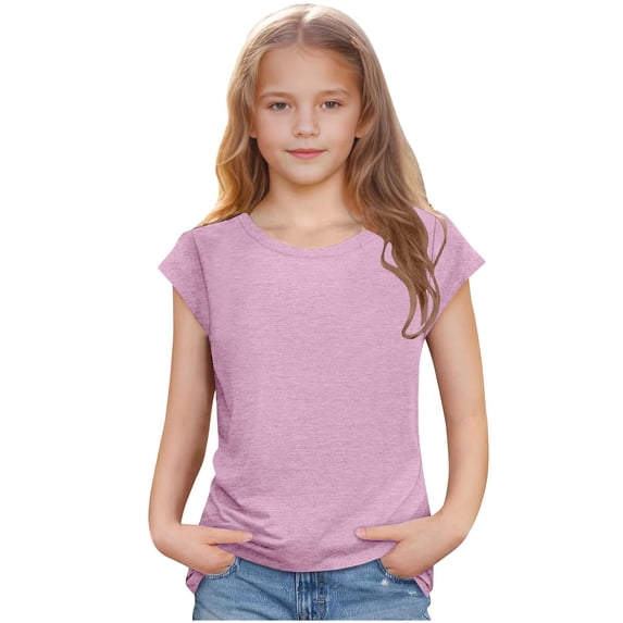 IFNWSV Toddler Girl T Shirts Short Sleeve Crew Neck Solid Summer Breathable Lightweight Soft Casual Pullover Pink 9 Years