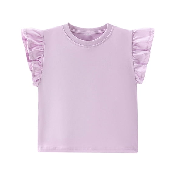 Girls T Shirts Round Neck Lace Short Sleeve Baby Base Shirt Purple 12 Years