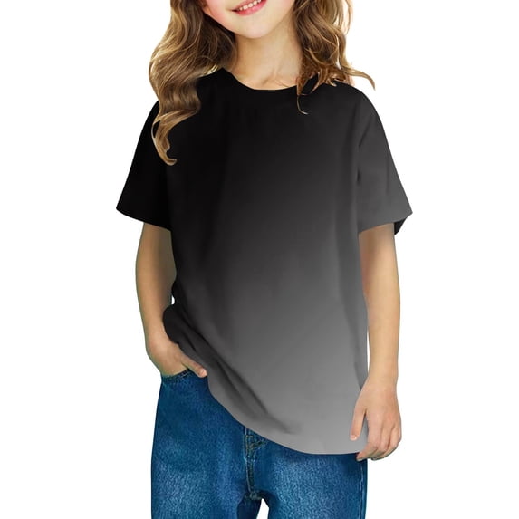 IFNWSV Girls Print T Shirts Short Sleeve Crew Neck All Over Print Summer Breathable Lightweight Cotton Pullover Black 9 Years