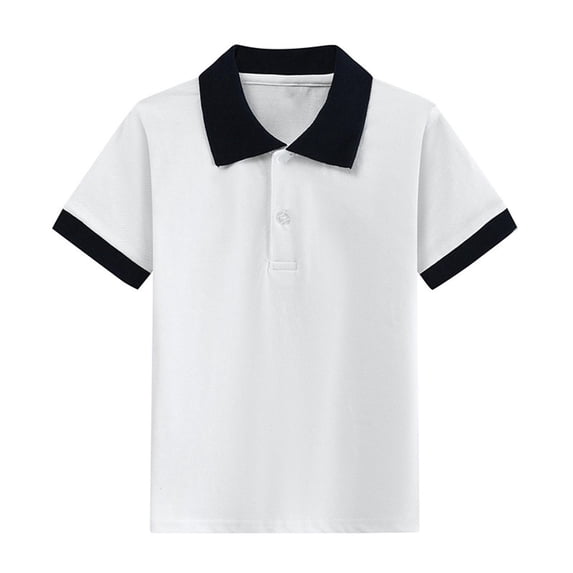 IFNWSV Summer Shirts for Girls Kids Solid Color Lapel Short Sleeved T-shirt Mid Size Kids Casual Navy 5 Years