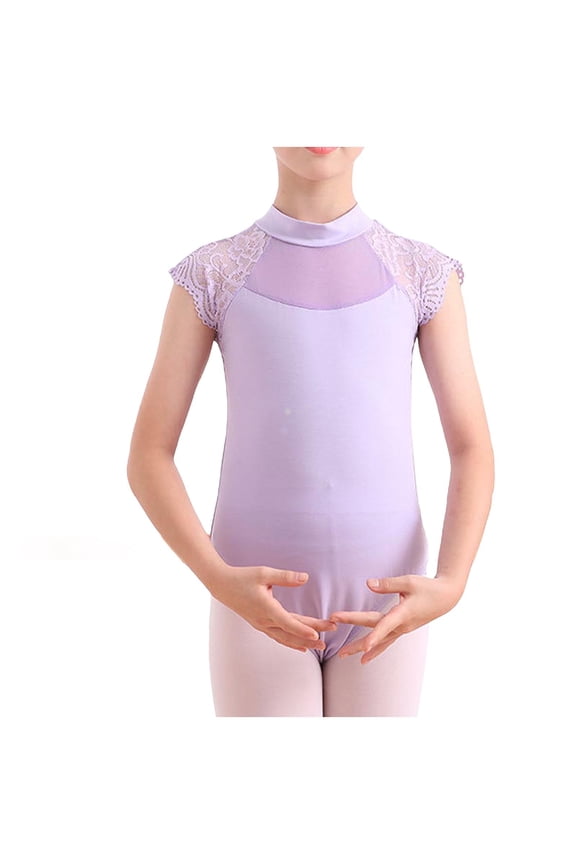 T Shirts for Girls Short Sleeve Crew Neck Solid Ballet Dance Leotard Mesh Summer Breathable Stretchy Top Purple 7 Years