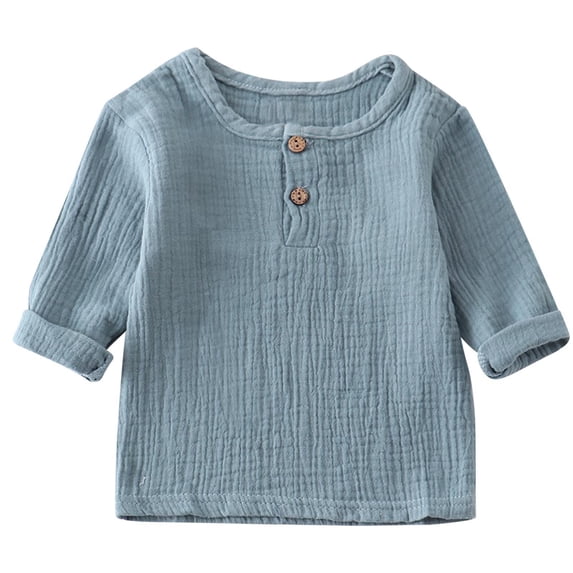 IFNWSV Summer Shirts for Girls Toddler Kids Boys Fashion Wrinkled Yarn Shirt Round Neck Long Sleeve Blue 3 Years