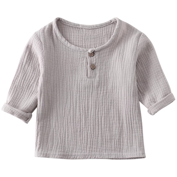 IFNWSV Summer Shirts for Girls Toddler Kids Boys Fashion Wrinkled Yarn Shirt Round Neck Long Sleeve Gray 1 Year