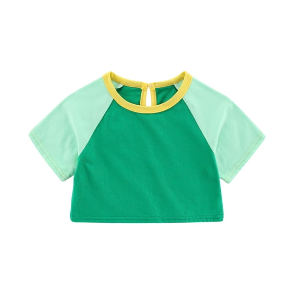 IFNWSV Summer Shirts for Girls Toddler Kids Fashion Cute Solid Color Breathable Soft Short Sleeve Short Green 4 Years