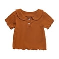 thumbnail image 1 of IFNWSV Summer Shirts for Girls Toddler Kids Fashion Cute Solid Color Flounce Soft Short Sleeve ButtonTop Brown 12 Months, 1 of 7