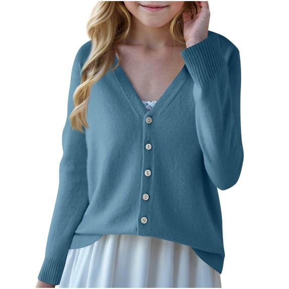 IFNWSV Sweaters for Teens Unisex Solid V-Neck Long Sleeve Button Down Knit Cardigan for Fall Winter Layer Knit