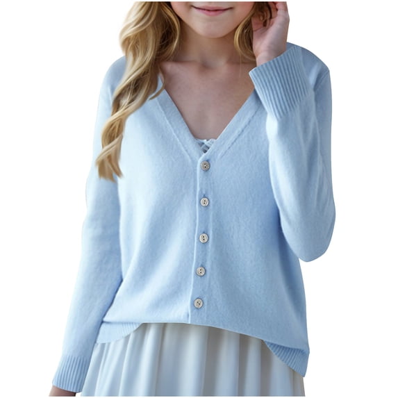 IFNWSV Sweaters for Teens Unisex Solid V-Neck Long Sleeve Button Down Knit Cardigan for Fall Winter Layer Knit
