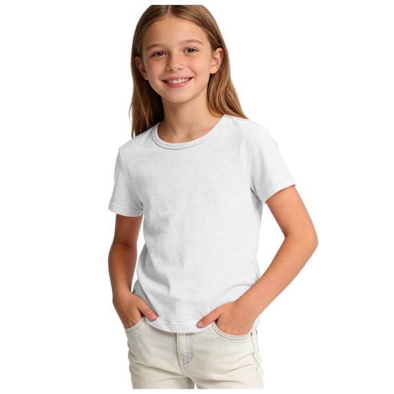 IFNWSV T Shirts for Girls Short Sleeve Crew Neck Slub Cotton Solid Color Breathable Pullover Tee Tops White 11-12 Years