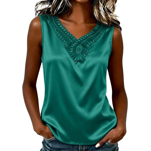 IFNWSV Tank Tops for Women U Neck Sleeveless Spaghetti Strap Solid Color Lightweight Summer Cami Green M