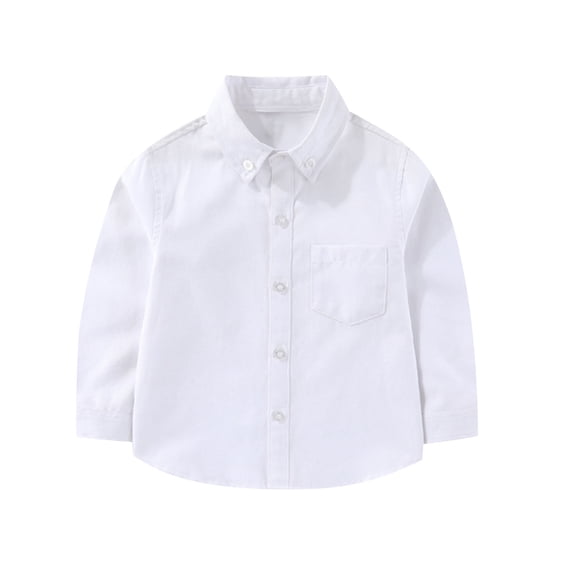 IFNWSV Teen Boy Shirts Solid Color Long Sleeve Button Down Lapel Cotton Classic Top for School White 14-15 Years