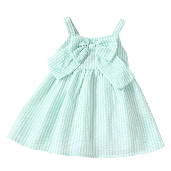 IFNWSV Toddler Girl Dress Sleeveless Striped Bow Detail Loose Fit Casual Soft and Breathable Polyester Sundress Mint Green 3-6 Months