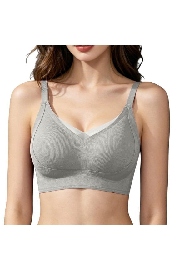 Wireless Bras for Women Seamless Fixed Cup Lift Support Thermal Comfort Racerback Daily Bra Gray 2XL