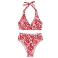 thumbnail image 1 of IFNWSV Womens Bathing Suits 2 Piece Bikini Set Solid Color High Waist Drawstring Side Adjustable Straps Push Up Padded Top Red L, 1 of 7