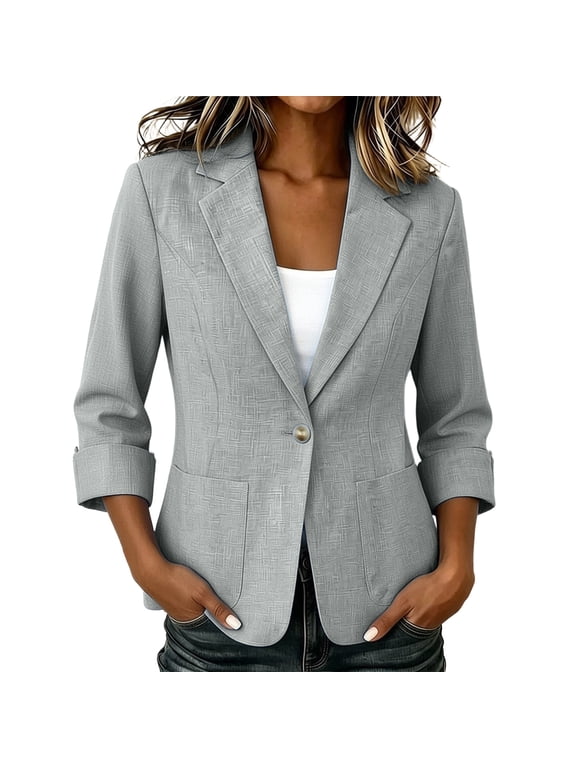 Womens Blazers Dressy Casual Solid Lapel Elbow Sleeve Open Front Jacket Office Business Workwear Duster