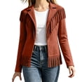 thumbnail image 1 of IFNWSV Womens Bomber Jacket Pointed Collar Button Open Long Sleeve Solid Fringe Trim Frayed Hem Jacket, 1 of 5