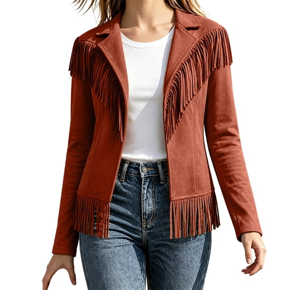 IFNWSV Womens Bomber Jacket Pointed Collar Button Open Long Sleeve Solid Fringe Trim Frayed Hem Jacket
