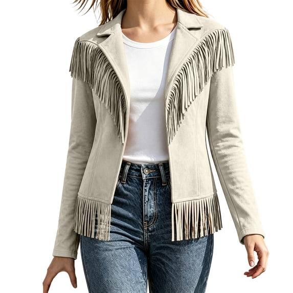 IFNWSV Womens Bomber Jacket Pointed Collar Button Open Long Sleeve Solid Fringe Trim Frayed Hem Jacket