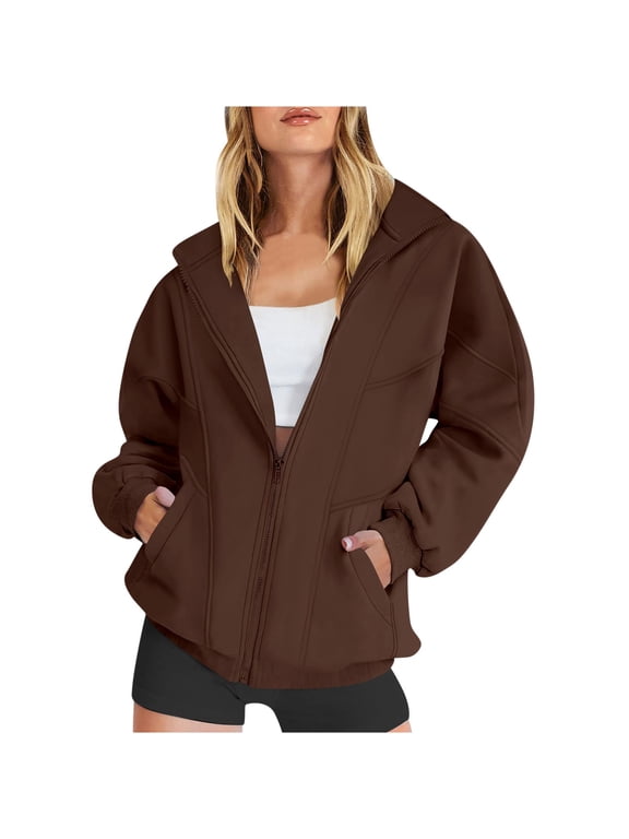 Womens Casual Jacket Solid Long Sleeve Zip Up Hoodless Lightweight Everyday Jacket for Women