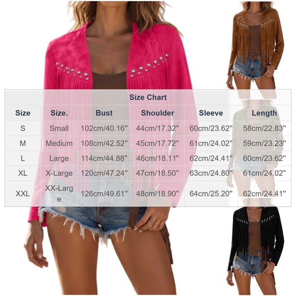 IFNWSV Womens Jackets Dressy Casual Solid Color V Neck Open Front Short Jacket with Studs and Fringe Western Style Coat
