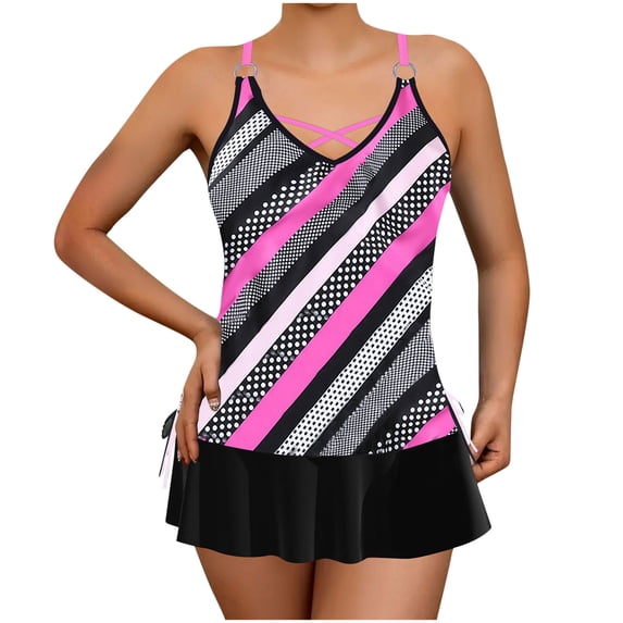 IFNWSV Womens Tankini Swimsuits Plus Size Floral Print Drawstring Adjustable Spaghetti Strap 2 Piece Bathing Suit Set Pink XL